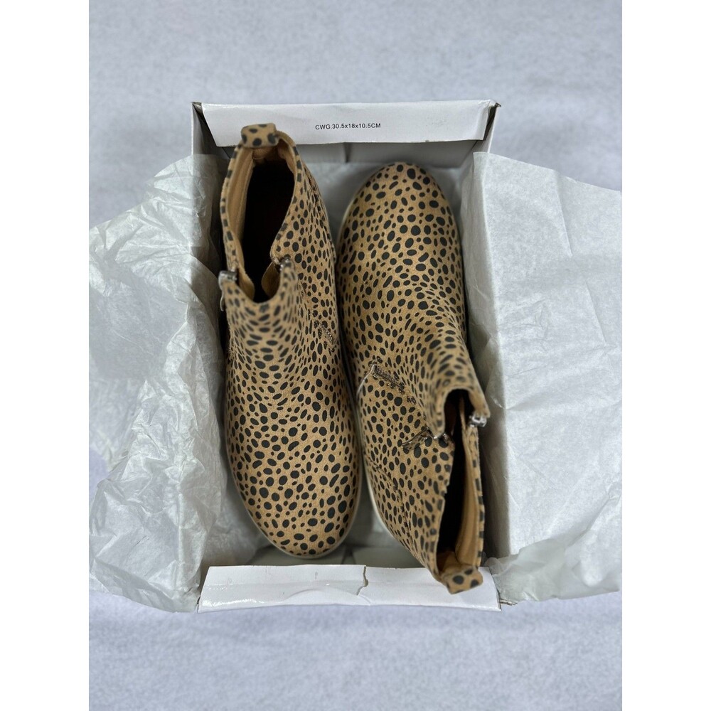 Women Leopard Print 9 Side-Zip Wedge Sneakers Faux Leather Upper Rubber Sole - Picture 5 of 13